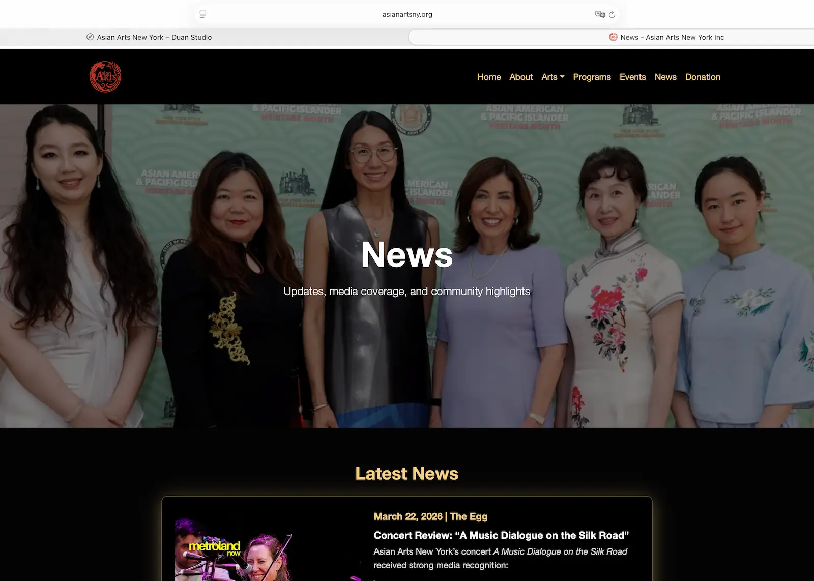 Asian Arts New York event content and communication layout