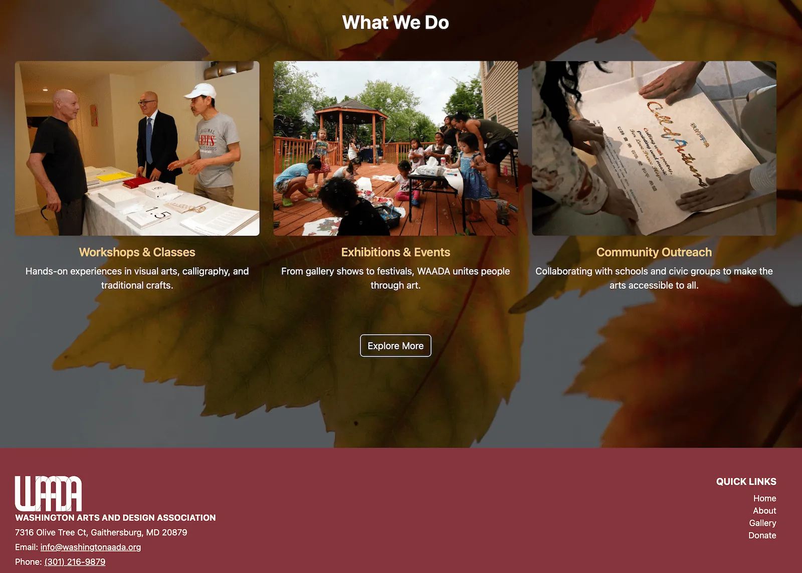 WAADA homepage website design